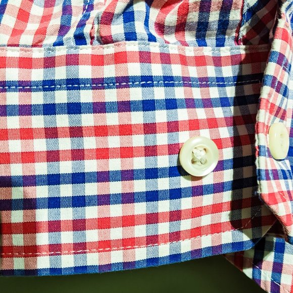 Gap mens medium  red white blue gingham patterned button up shirt - Picture 6 of 10